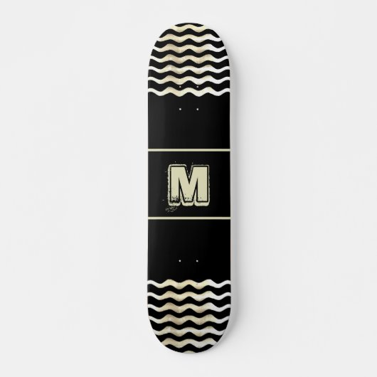 Monogram Skateboard mit Waves auf Black (Vorne)