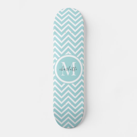 Monogram-Skateboard | Pastell Blue Green Zickzack Skateboard (Vorderseite)