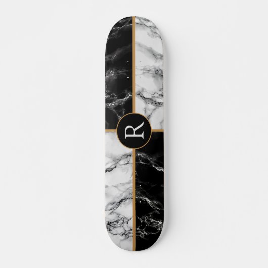 Monogram Skateboard Schwarz/Weiß-Karo-Marmor (Vorne)