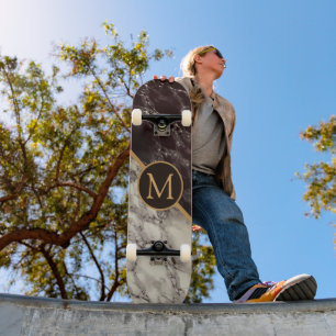 Monogram Skateboard - Schwarz Weiß Marmorstein