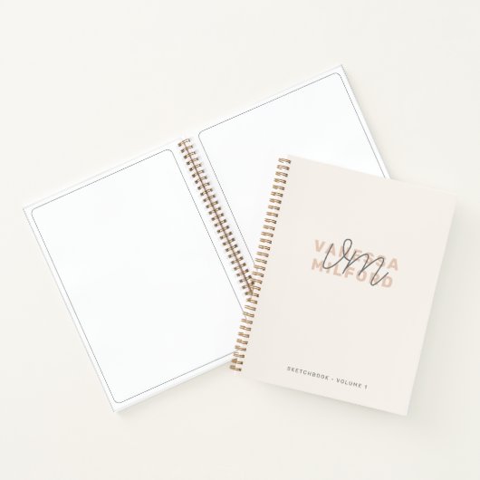 Monogram Sketchbook | Elfenbeincreme Modernes Eleg Notizblock (Innenseite)