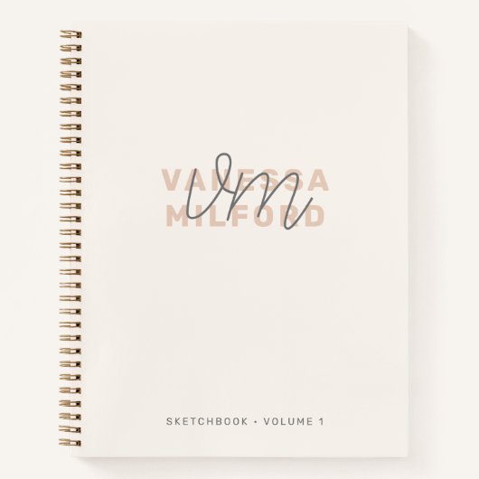 Monogram Sketchbook | Elfenbeincreme Modernes Eleg Notizblock (Vorderseite)