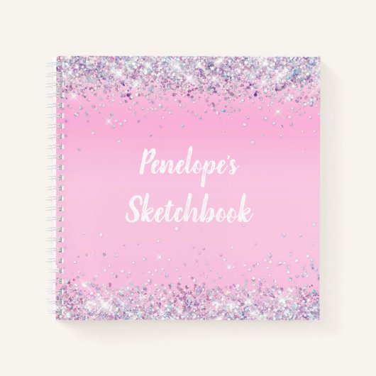 Monogram Sketchbook Rosa Holographic Glitzer Notizblock (Vorderseite)