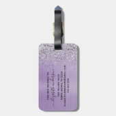 Monogram-Skript für lila gebürsteten Glitzer Gepäckanhänger (Rückseite vertikal)
