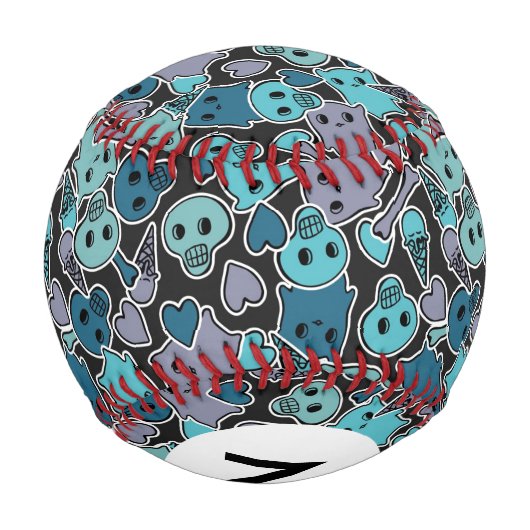 Monogram Skulls, Herz auf schwarzem Hintergrund 2 Baseball (Rückseite)