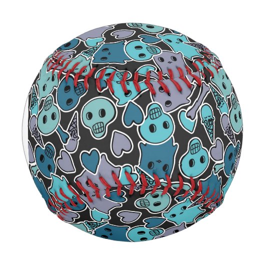 Monogram Skulls, Herz auf schwarzem Hintergrund 2 Baseball (Vorderseite)