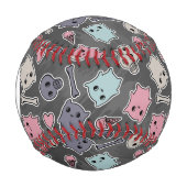 Monogram Skulls, Herz auf schwarzem Hintergrund Baseball (Vorderseite)