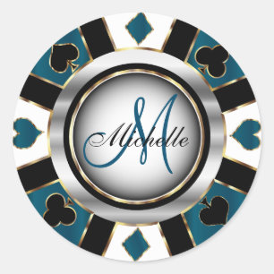 Monogram Slate Blue Casino Poker Chip Design Runder Aufkleber