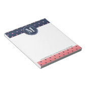 Monogram Slate Blue und Coral Polka Dots Notizblock (angewinkelt)