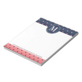 Monogram Slate Blue und Coral Polka Dots Notizblock (Rotiert)