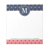 Monogram Slate Blue und Coral Polka Dots Notizblock (Vorderseite)