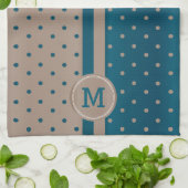 Monogram Slate Blue und Tan Polka Dot Geschirrtuch (Gefaltet)