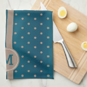 Monogram Slate Blue und Tan Polka Dot Geschirrtuch (Viertel Falte)