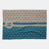 Monogram Slate Blue und Tan Polka Dot Geschirrtuch (Horizontal)