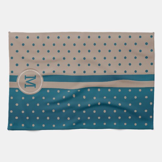 Monogram Slate Blue und Tan Polka Dot Geschirrtuch (Horizontal)