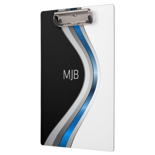 Monogram Sleek Curves Modernes Metallisches Muster Klemmbrett (Links)