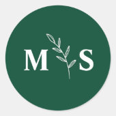 Monogram Smaragdgrüne Gastgeschenk Hochzeit Runder Aufkleber (Vorderseite)