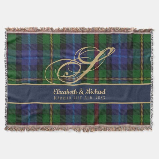 Monogram Smith Tartan Blue Green Gold Newlyweds Decke (Vorderseite)