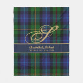 Monogram Smith Tartan Blue Green Gold Newlyweds Fleecedecke (Vorderseite)