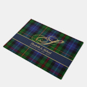 Monogram Smith Tartan Blue Green Gold Newlyweds Fußmatte (Schrägansicht)