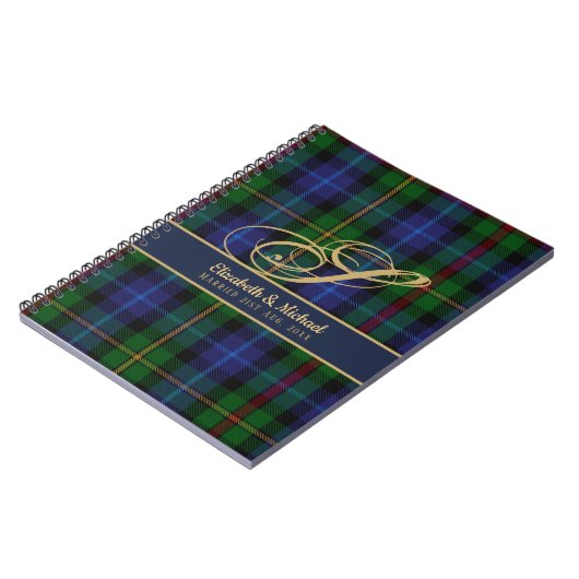 Monogram Smith Tartan Blue Green Gold Newlyweds Notizblock (Linke Seite)