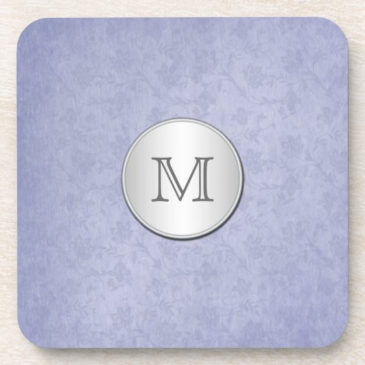 Monogram Smoky Blue Silver Damask Untersetzer Set (Vorderseite)