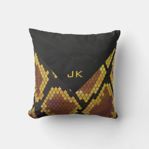 Monogram Snake Brown und Gold Print Kissen