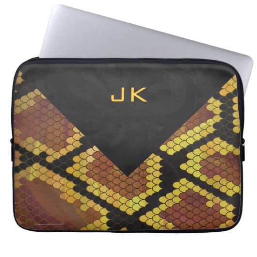 Monogram Snake Brown und Gold Print Laptopschutzhülle (Vorderseite)