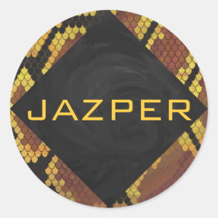 Monogram Snake Brown und Gold Print Runder Aufkleber