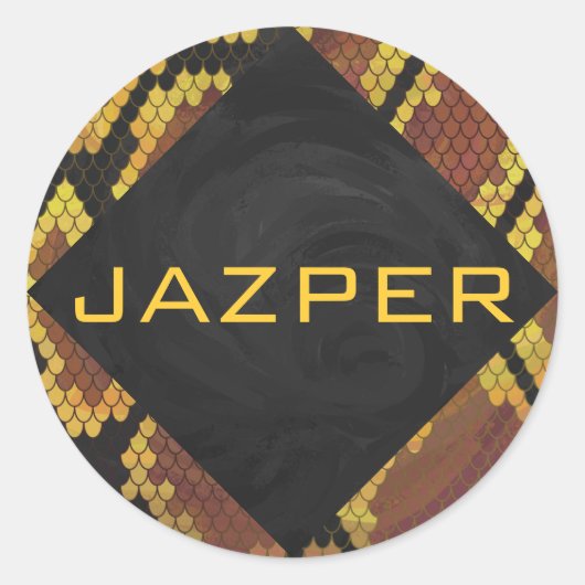 Monogram Snake Brown und Gold Print Runder Aufkleber (Vorderseite)