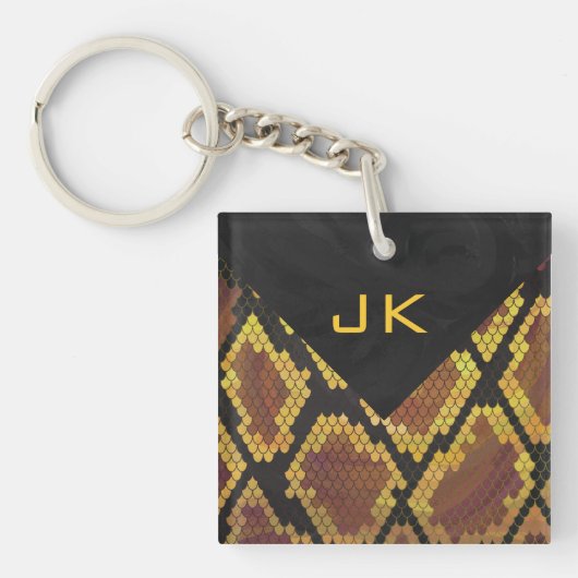 Monogram Snake Brown und Gold Print Schlüsselanhänger (Vorderseite)