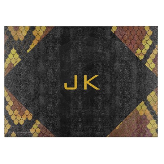 Monogram Snake Brown und Gold Print Schneidebrett (Vorderseite)