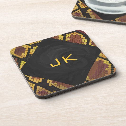 Monogram Snake Brown und Gold Print Untersetzer (Linke Seite)
