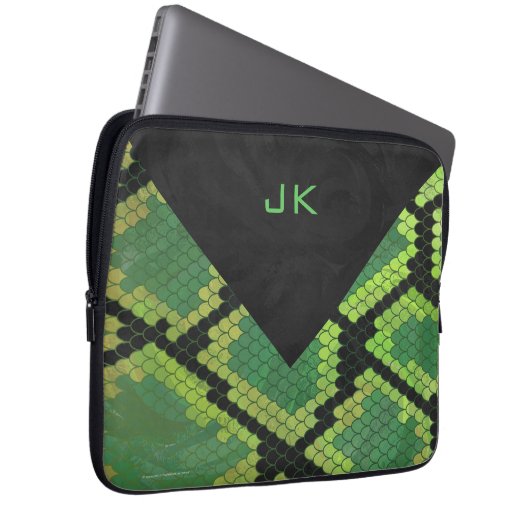 Monogram Snake Green und Black Laptopschutzhülle (Vorne Rechts)