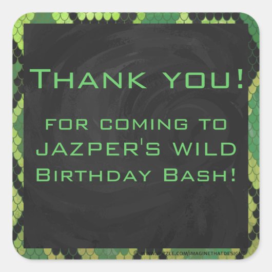 Monogram Snake Green und Black Quadratischer Aufkleber (Vorderseite)