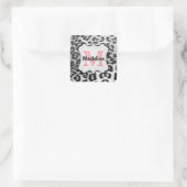 Monogram Snow Leopard Quadratischer Aufkleber (Tasche)
