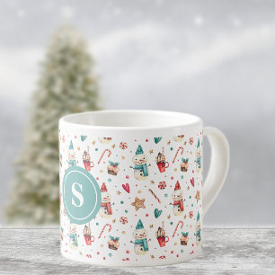 Monogram Snowman & Süßigkeiten Muster 6oz Espresso Espressotasse