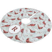 Monogram Snowy Pine Branches Kardinal Weihnachten Polyester Weihnachtsbaumdecke (Schrägansicht)