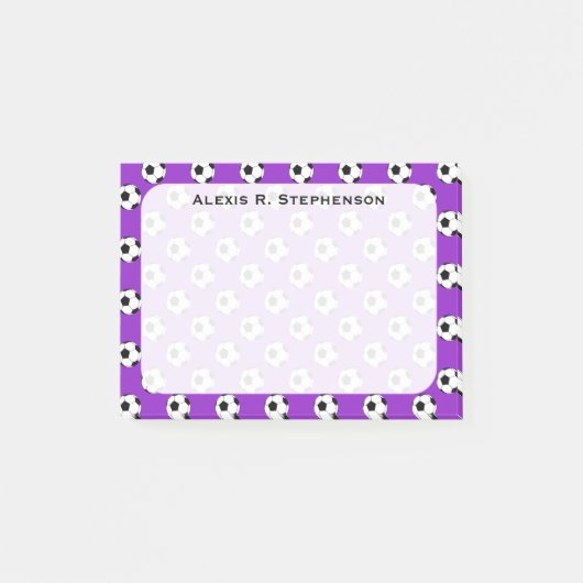 Monogram Soccer Futbol Balls auf Lila Post-it Klebezettel (Vorderseite)