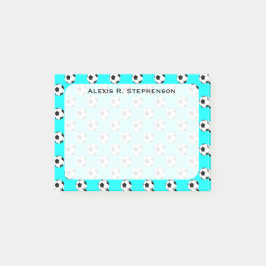 Monogram Soccer Futbol Balls on Aqua Blue Post-it Klebezettel