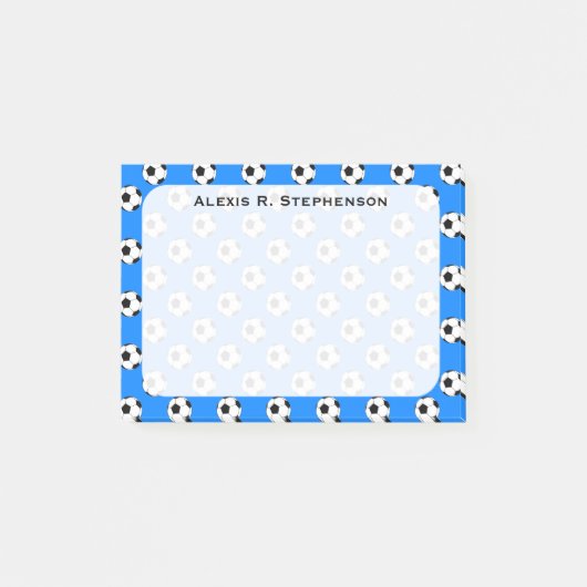 Monogram Soccer Futbol Balls on Azure Blue Post-it Klebezettel (Vorderseite)