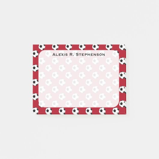 Monogram Soccer Futbol Balls on Dark Red Post-it Klebezettel (Vorderseite)