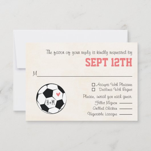 Monogram Soccer Wedding RSVP Card mit rosa Herz Karte (Rückseite)