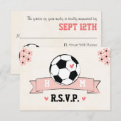 Monogram Soccer Wedding RSVP Card mit rosa Herz Karte (Vorne/Hinten)