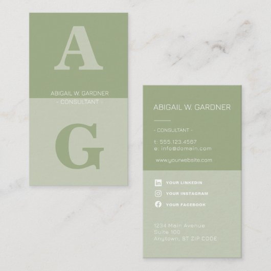 Monogram Social Media Mouse Green Business Card Visitenkarte (Vorne/Hinten)