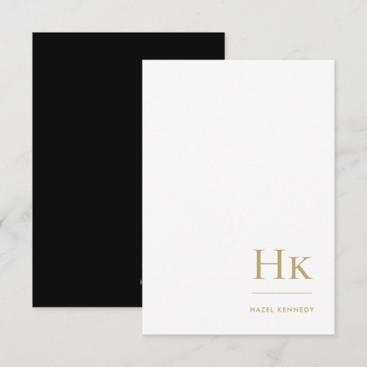 Monogram Social Notecard Beruflich Black Gold Mitteilungskarte (Vorne/Hinten)