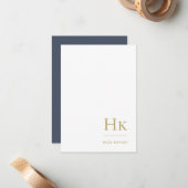 Monogram Social Notecard Beruflich Navy Gold Mitteilungskarte (Vorderseite/Rückseite Beispiel)