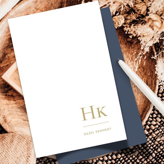 Monogram Social Notecard Elegant Navy Blue Gold Mitteilungskarte