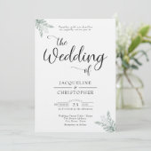 Monogram Soft White Eucalyptus Wedding Einladung (Stehend Vorderseite)