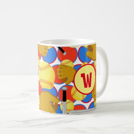 Monogram Softball Kaffeetasse (VorderseiteRechts)
